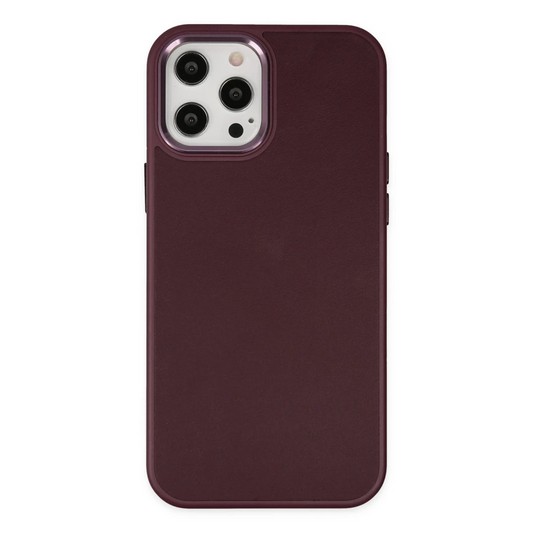 Apple iPhone 12 Pro Max Kılıf Asya Deri Silikon - Mürdüm