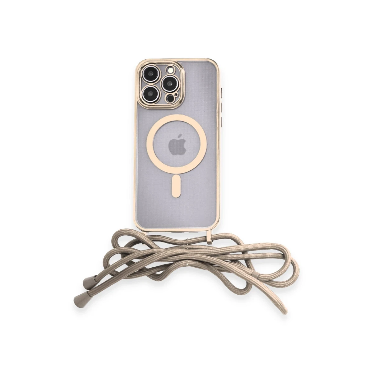 Apple iPhone 12 Pro Max Kılıf Divo Lazer Askılı Magsafe Kapak - Gold