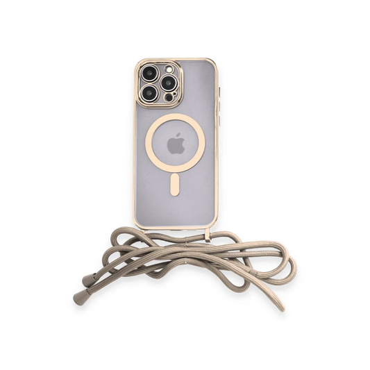Apple iPhone 12 Pro Max Kılıf Divo Lazer Askılı Magsafe Kapak - Gold