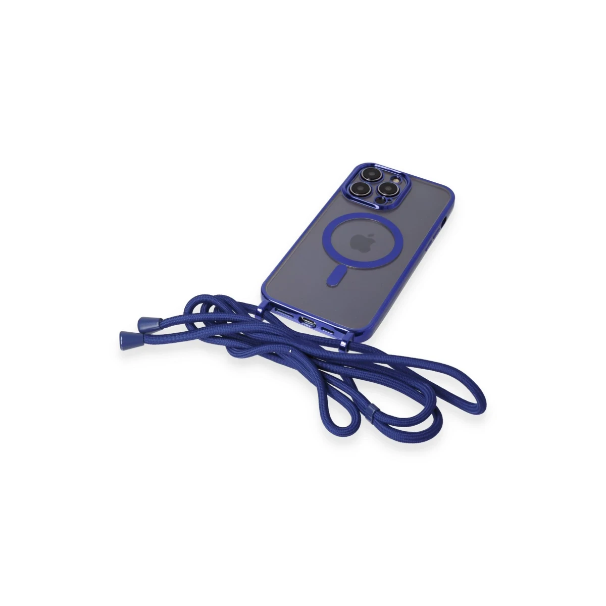 Apple iPhone 12 Pro Max Kılıf Divo Lazer Askılı Magsafe Kapak - Mavi