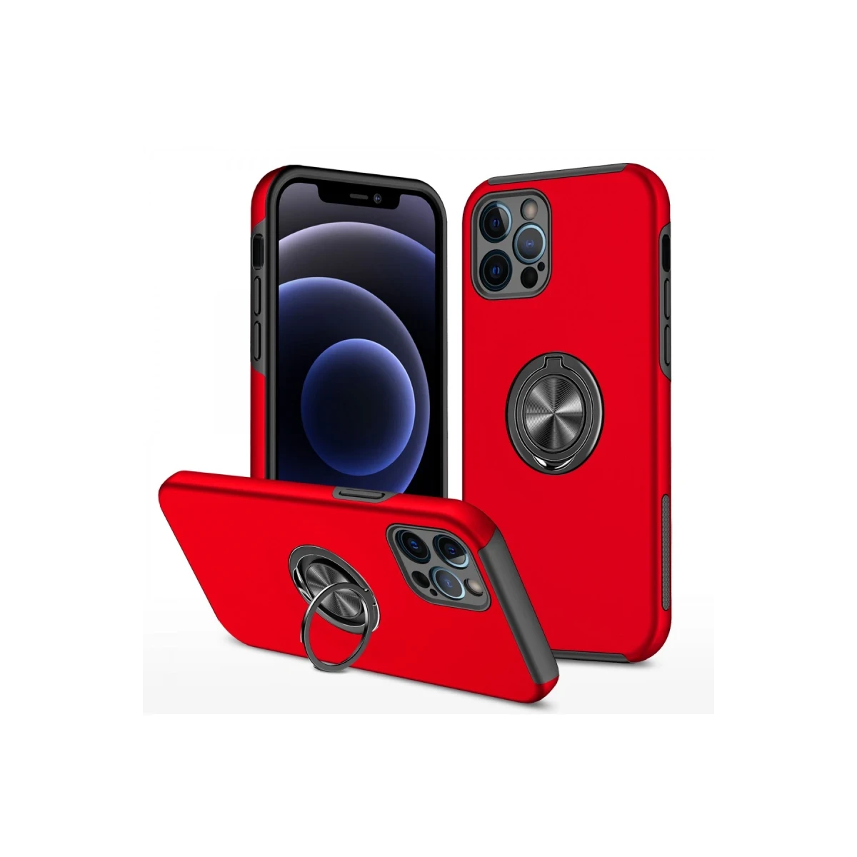 Apple iPhone 12 Pro Max Kılıf Elit Yüzüklü Kapak - Kırmızı