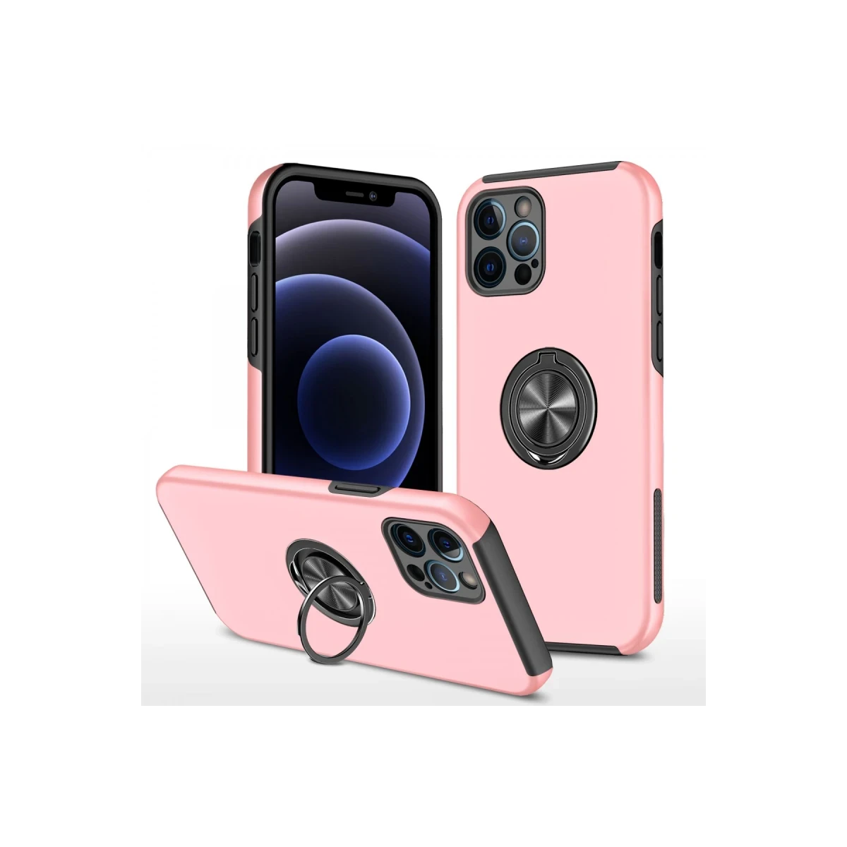 Apple iPhone 12 Pro Max Kılıf Elit Yüzüklü Kapak - Pembe