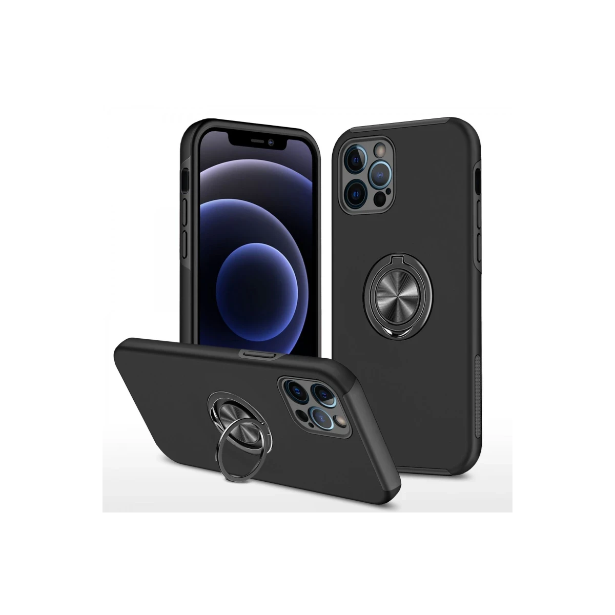 Apple iPhone 12 Pro Max Kılıf Elit Yüzüklü Kapak - Siyah