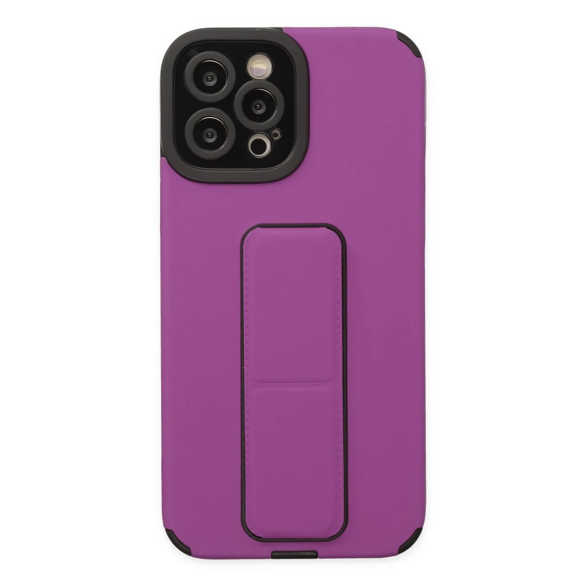 Apple iPhone 12 Pro Max Kılıf Mega Standlı Silikon - Mor