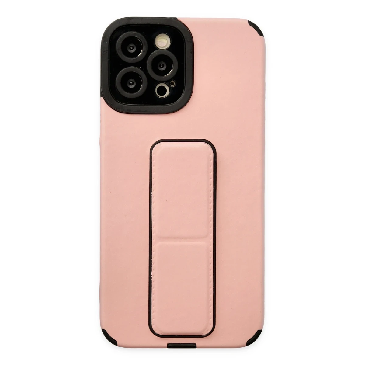 Apple iPhone 12 Pro Max Kılıf Mega Standlı Silikon - Pudra