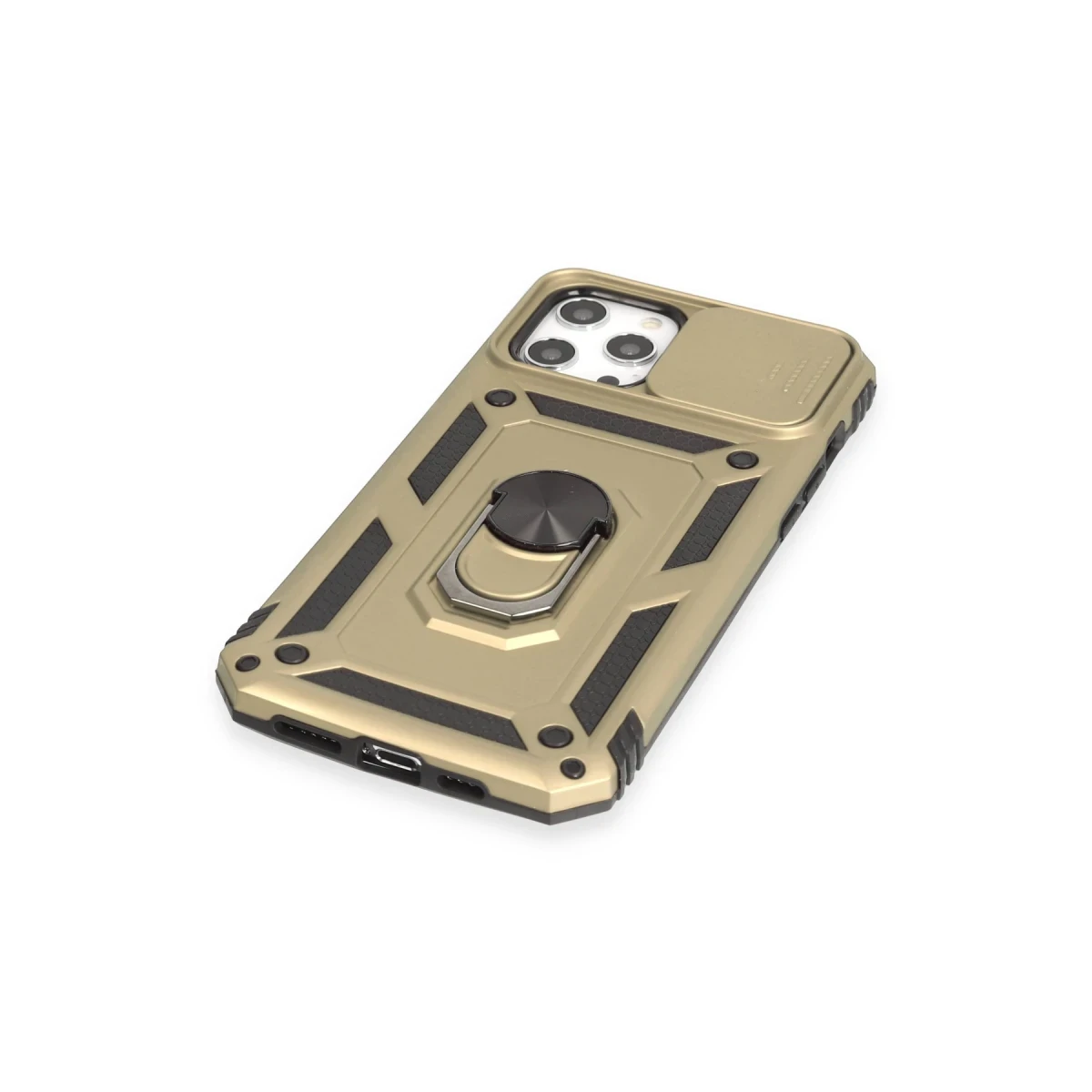 Apple iPhone 12 Pro Max Kılıf Pars Lens Yüzüklü Silikon - Gold