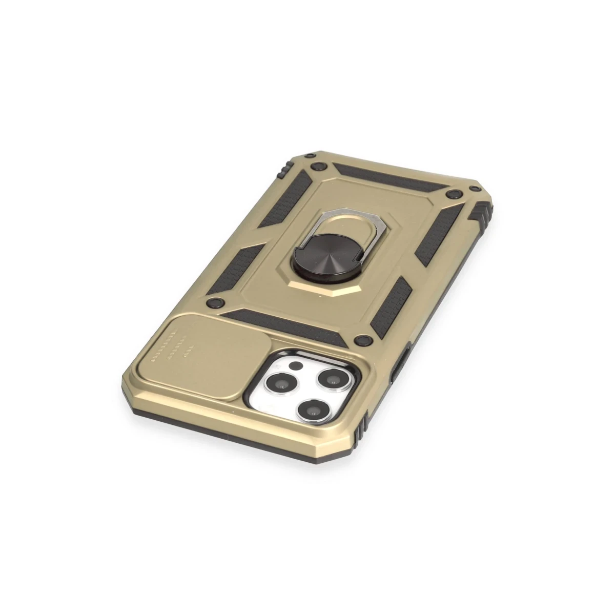 Apple iPhone 12 Pro Max Kılıf Pars Lens Yüzüklü Silikon - Gold