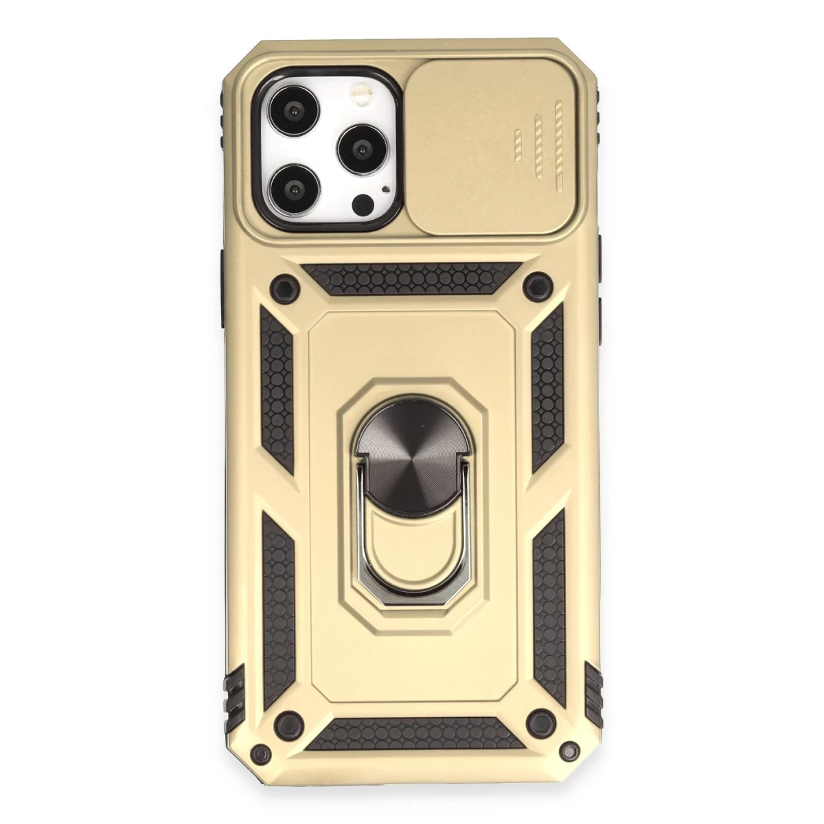 Apple iPhone 12 Pro Max Kılıf Pars Lens Yüzüklü Silikon - Gold