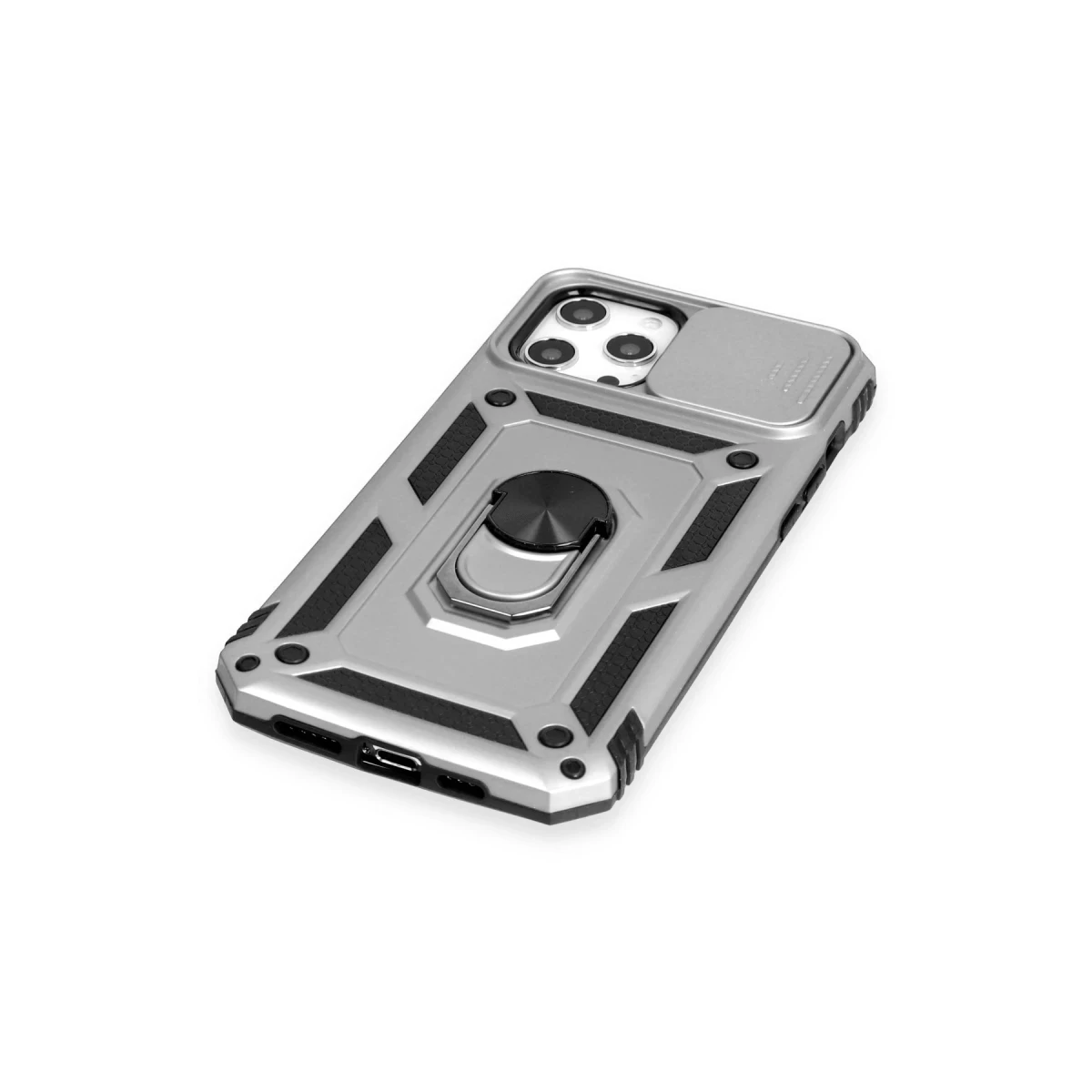 Apple iPhone 12 Pro Max Kılıf Pars Lens Yüzüklü Silikon - Gümüş