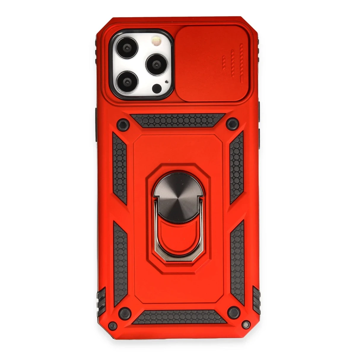 Apple iPhone 12 Pro Max Kılıf Pars Lens Yüzüklü Silikon - Kırmızı