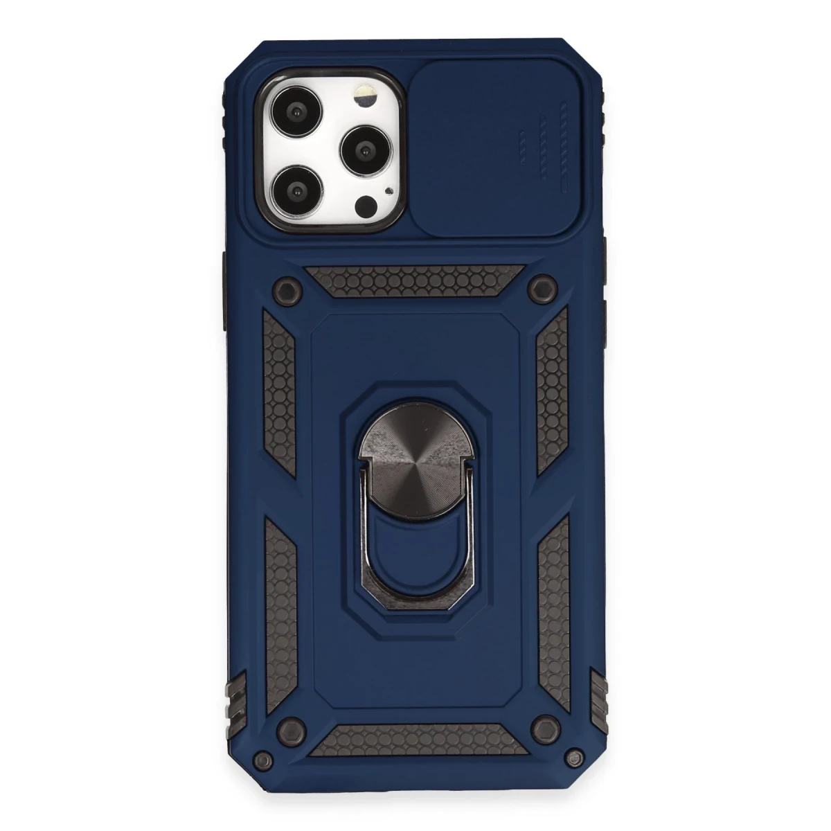 Apple iPhone 12 Pro Max Kılıf Pars Lens Yüzüklü Silikon - Lacivert