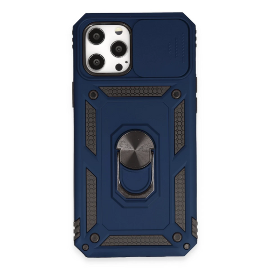 Apple iPhone 12 Pro Max Kılıf Pars Lens Yüzüklü Silikon - Lacivert