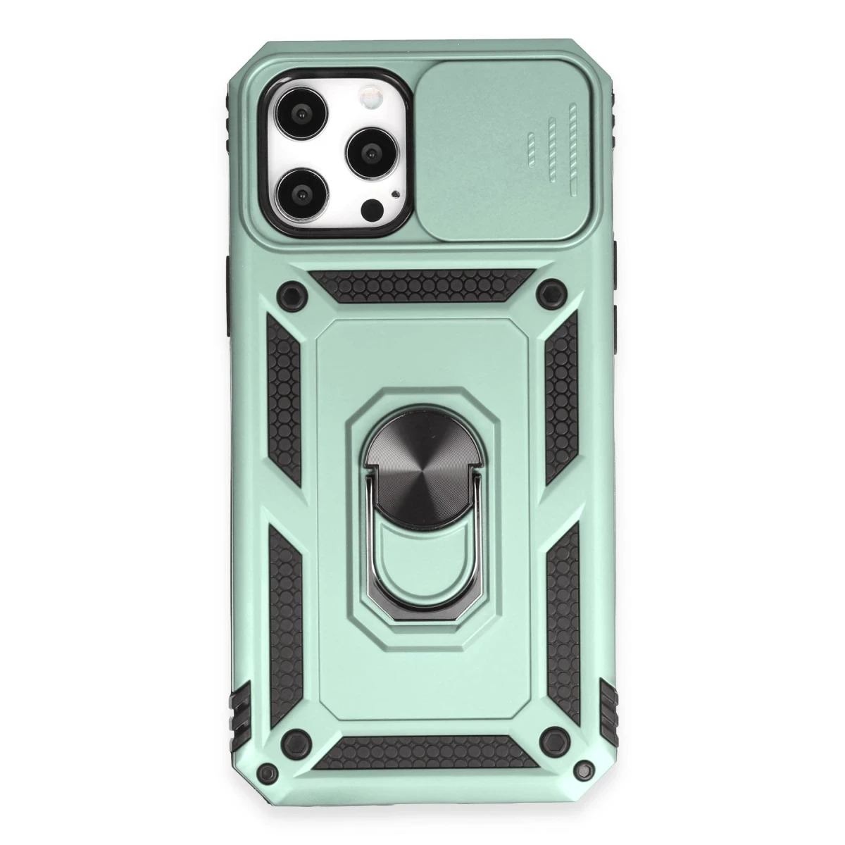Apple iPhone 12 Pro Max Kılıf Pars Lens Yüzüklü Silikon - Yeşil