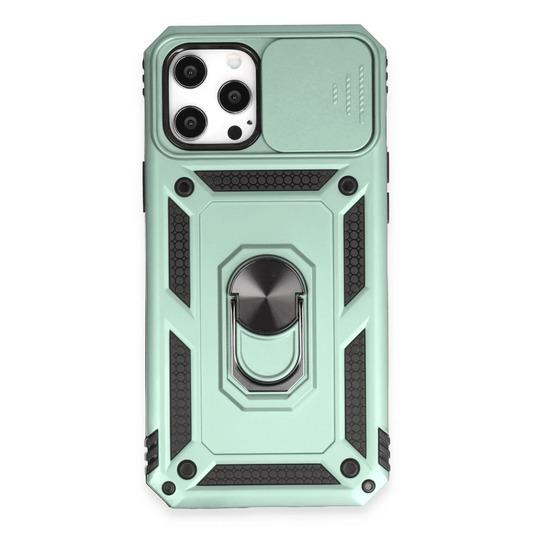 Apple iPhone 12 Pro Max Kılıf Pars Lens Yüzüklü Silikon - Yeşil