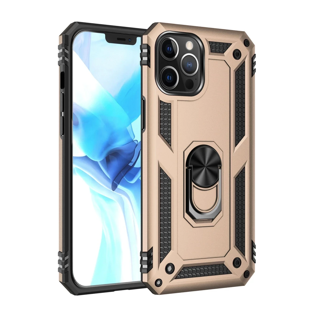 Apple iPhone 12 Pro Max Kılıf Sofya Yüzüklü Silikon Kapak - Gold