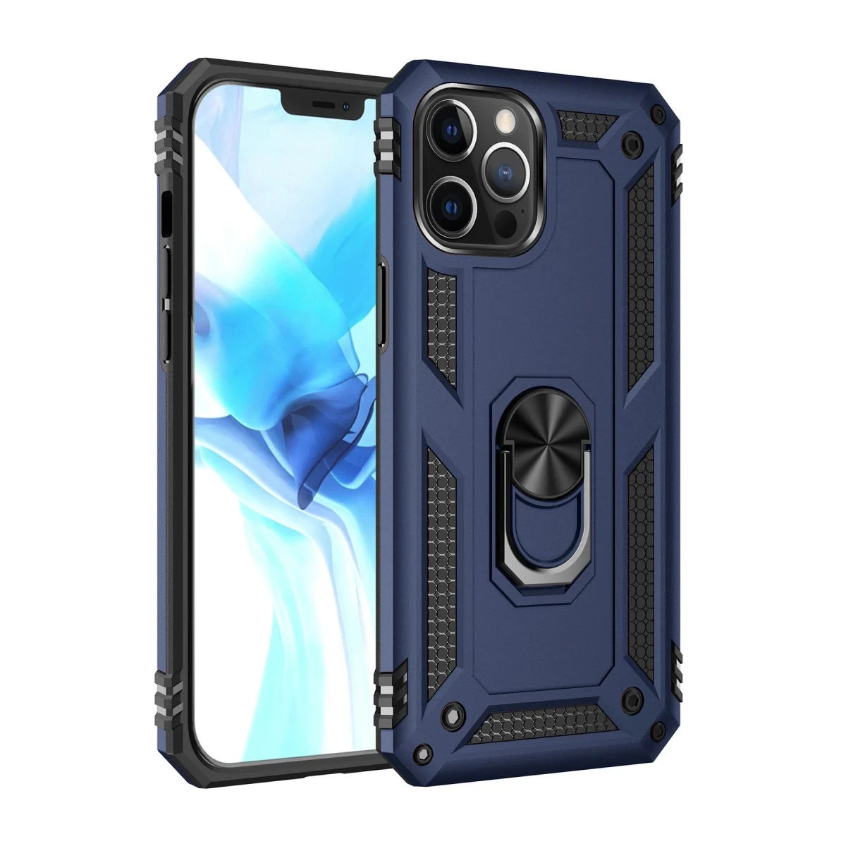 Apple iPhone 12 Pro Max Kılıf Sofya Yüzüklü Silikon Kapak - Lacivert