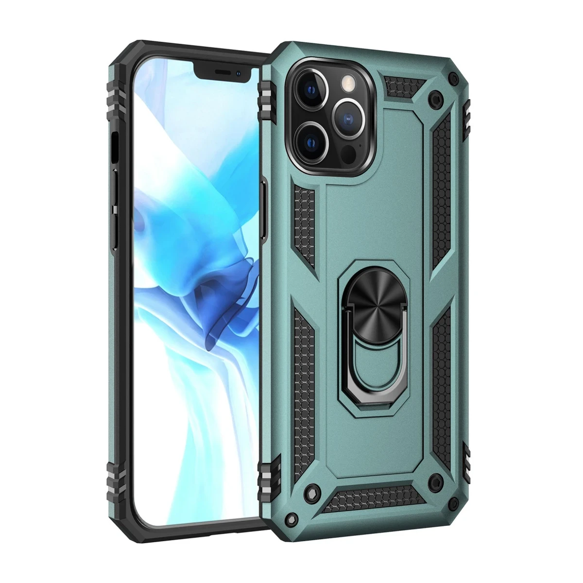 Apple iPhone 12 Pro Max Kılıf Sofya Yüzüklü Silikon Kapak - Yeşil