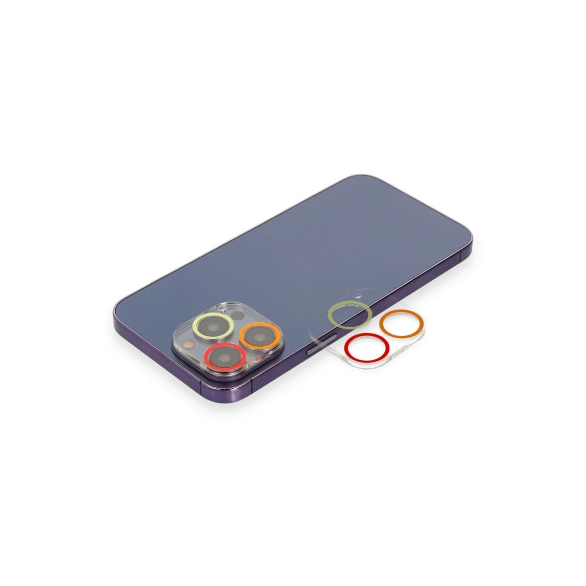Apple iPhone 12 Pro Max Renkli Kamera Lens Koruma Cam - Turuncu-Kırmızı