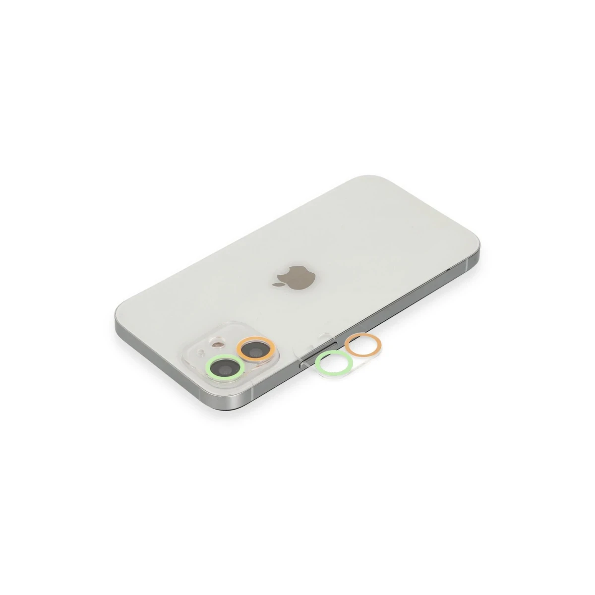 Apple iPhone 12 Renkli Kamera Lens Koruma Cam - Turuncu-Yeşil