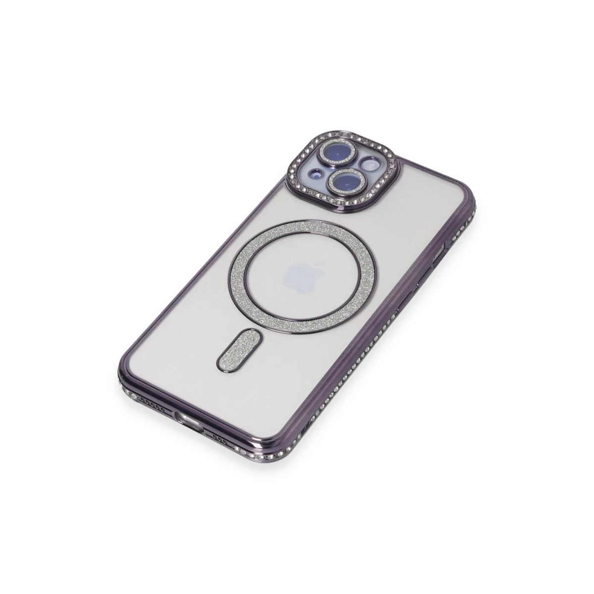 Apple iPhone 13 Kılıf Joke Simli Magneticsafe Kılıf - Derin Mor