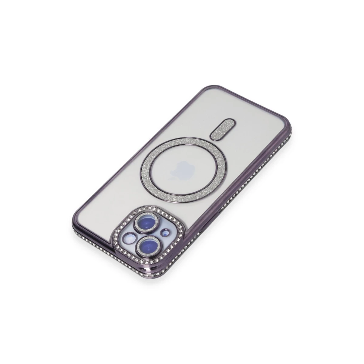 Apple iPhone 13 Kılıf Joke Simli Magneticsafe Kılıf - Derin Mor