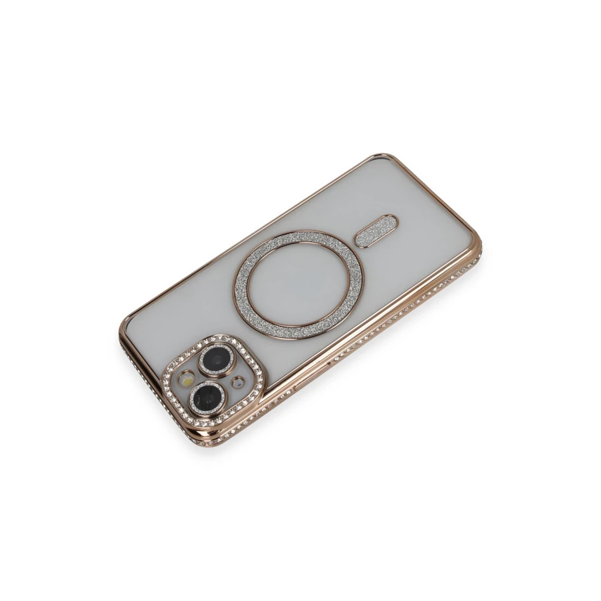 Apple iPhone 13 Kılıf Joke Simli Magneticsafe Kılıf - Gold