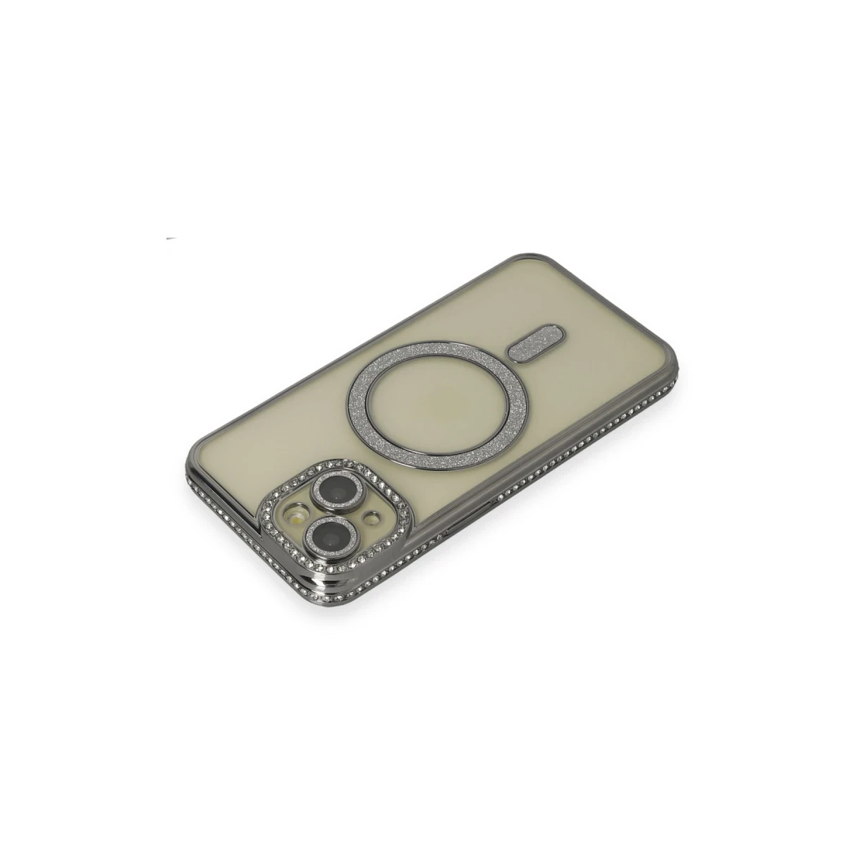 Apple iPhone 13 Kılıf Joke Simli Magneticsafe Kılıf - Gri