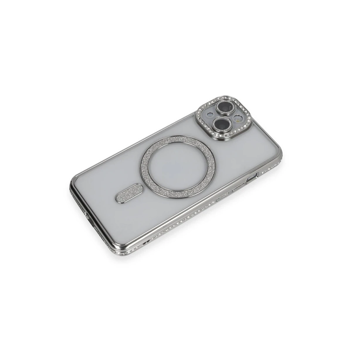 Apple iPhone 13 Kılıf Joke Simli Magneticsafe Kılıf - Gümüş