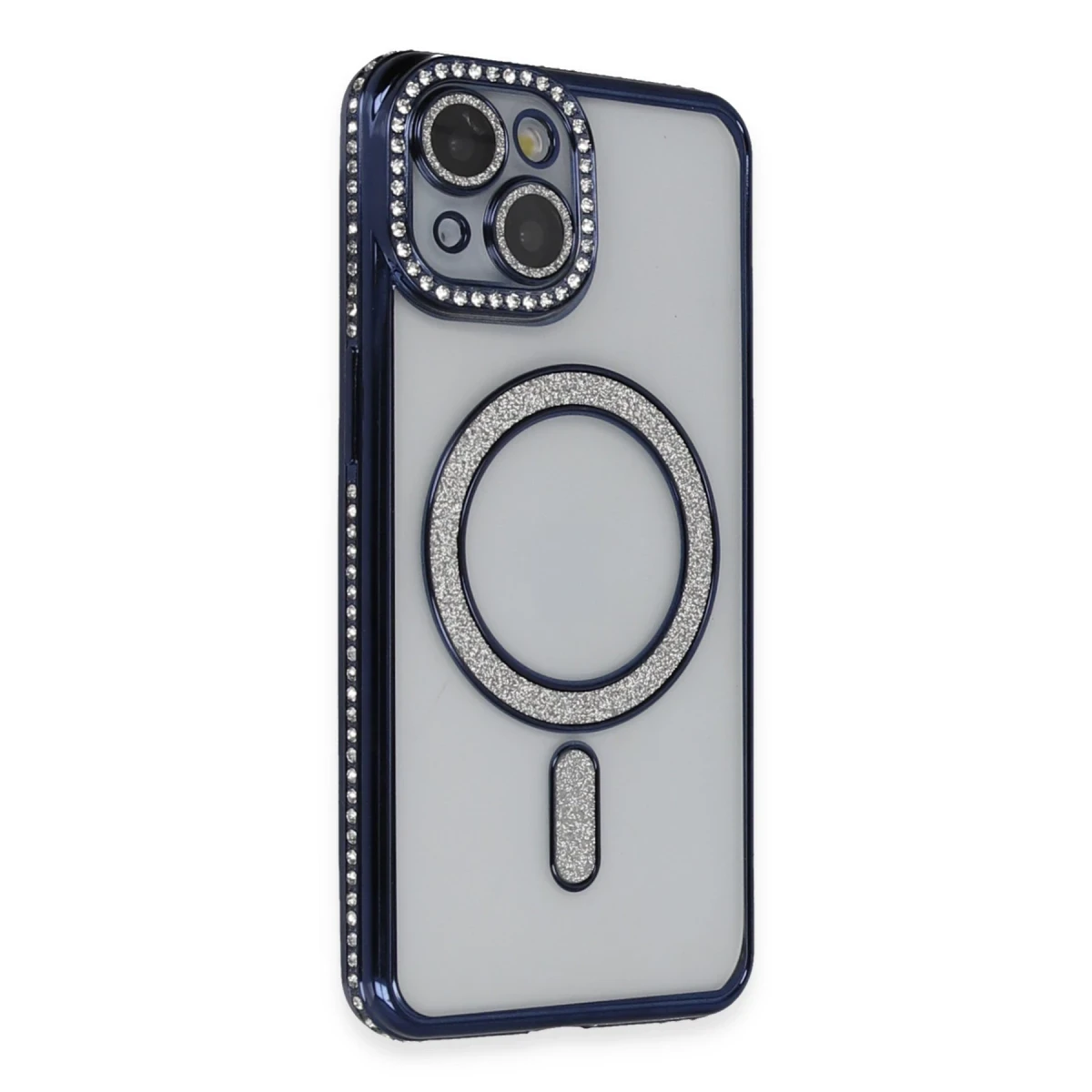 Apple iPhone 13 Kılıf Joke Simli Magneticsafe Kılıf - Lacivert