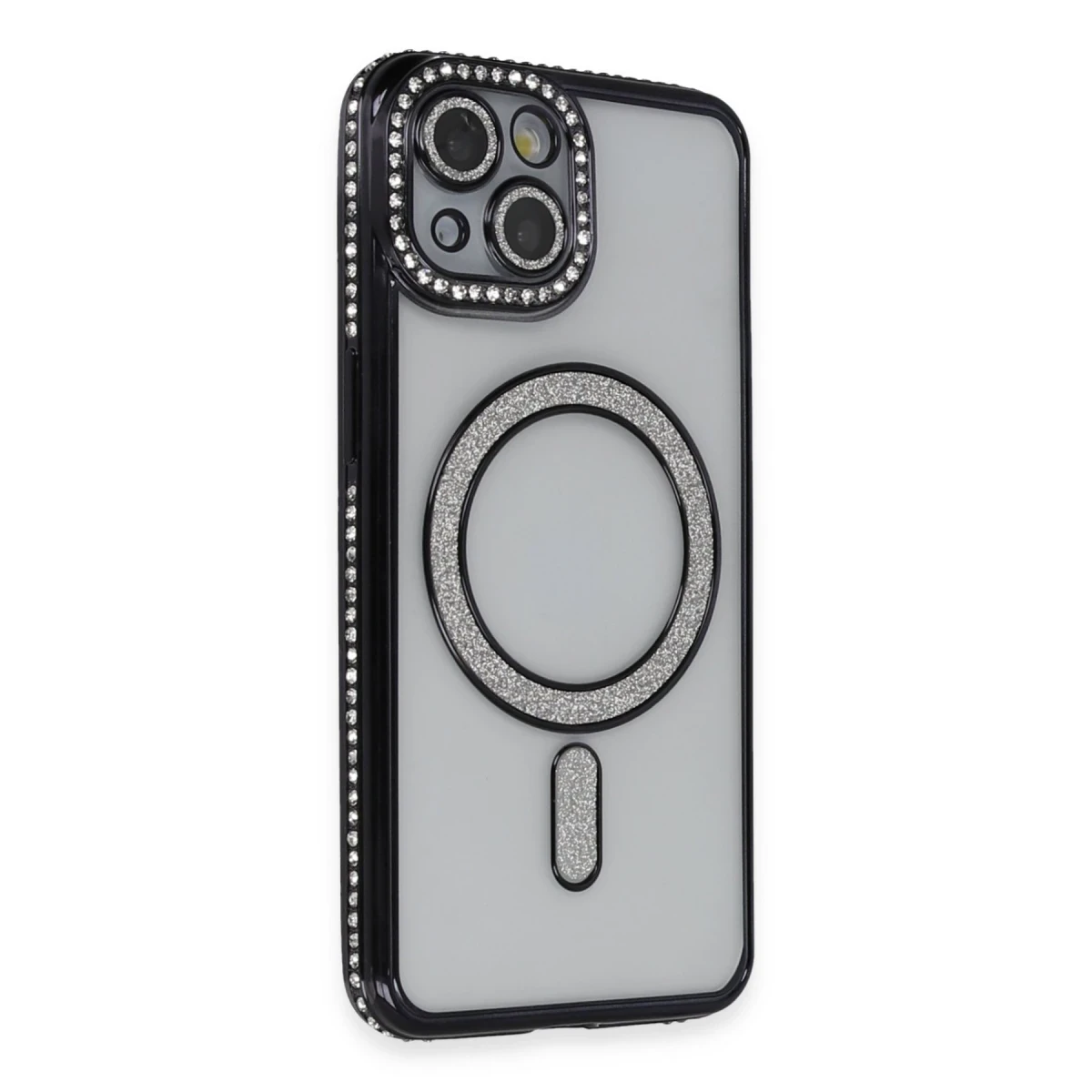 Apple iPhone 13 Kılıf Joke Simli Magneticsafe Kılıf - Siyah