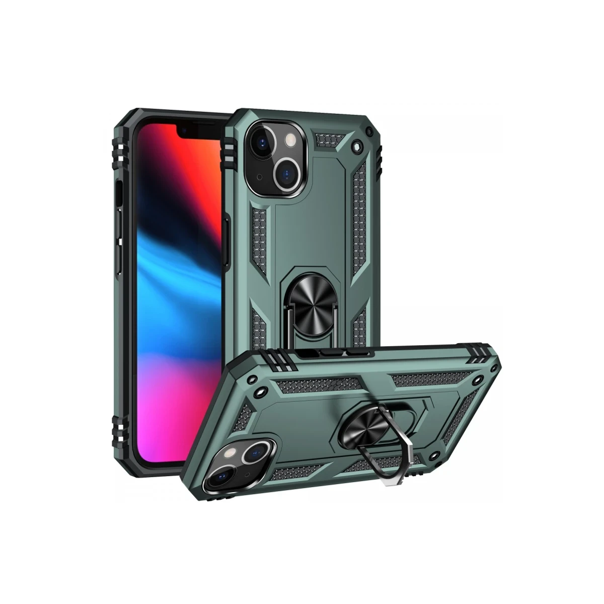 Apple iPhone 13 Kılıf Sofya Yüzüklü Silikon Kapak - Yeşil