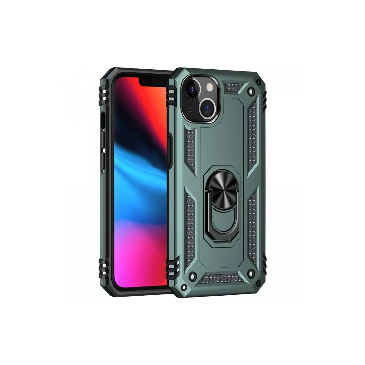 Apple iPhone 13 Kılıf Sofya Yüzüklü Silikon Kapak - Yeşil