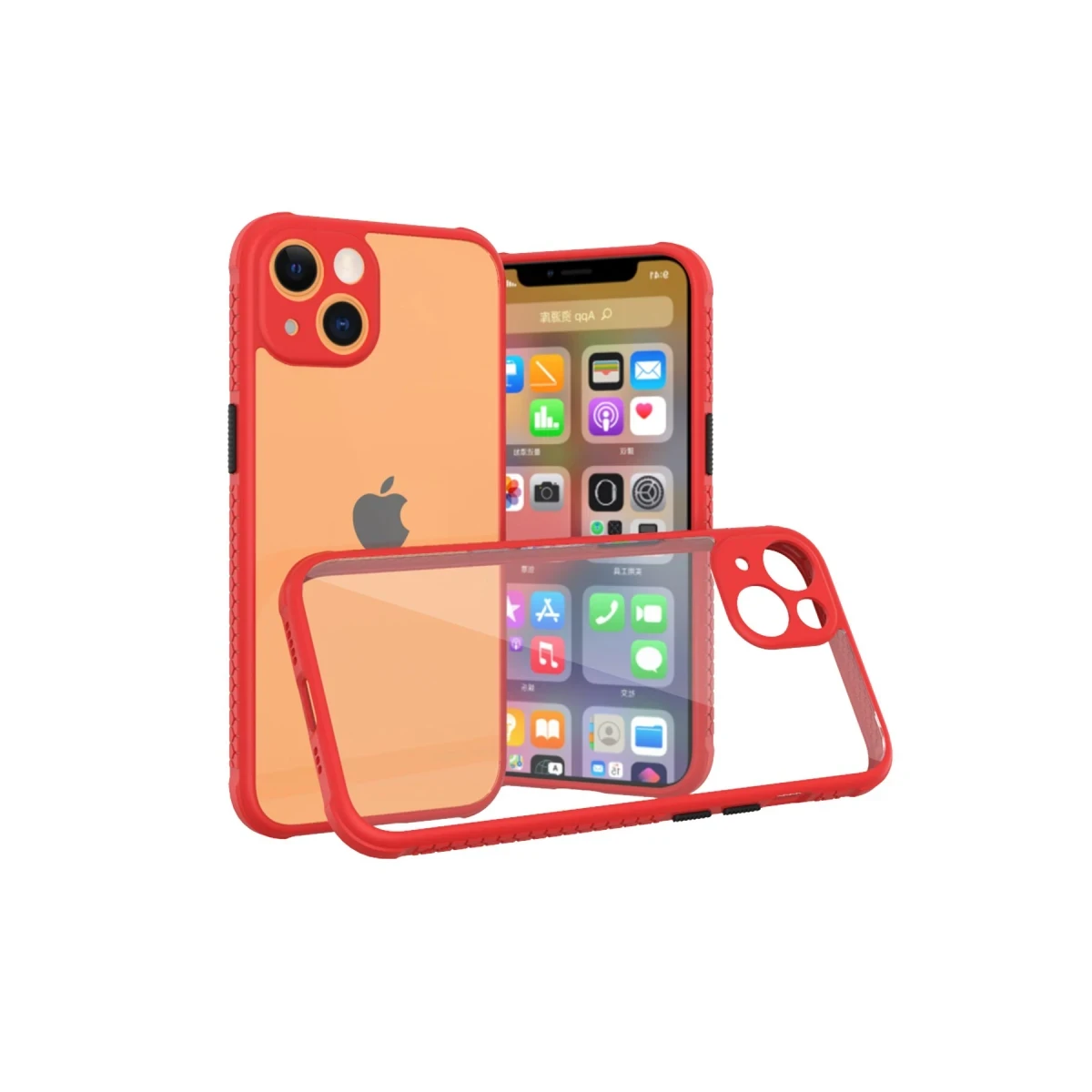 Apple iPhone 13 Mini Kılıf Miami Şeffaf Silikon - Kırmızı
