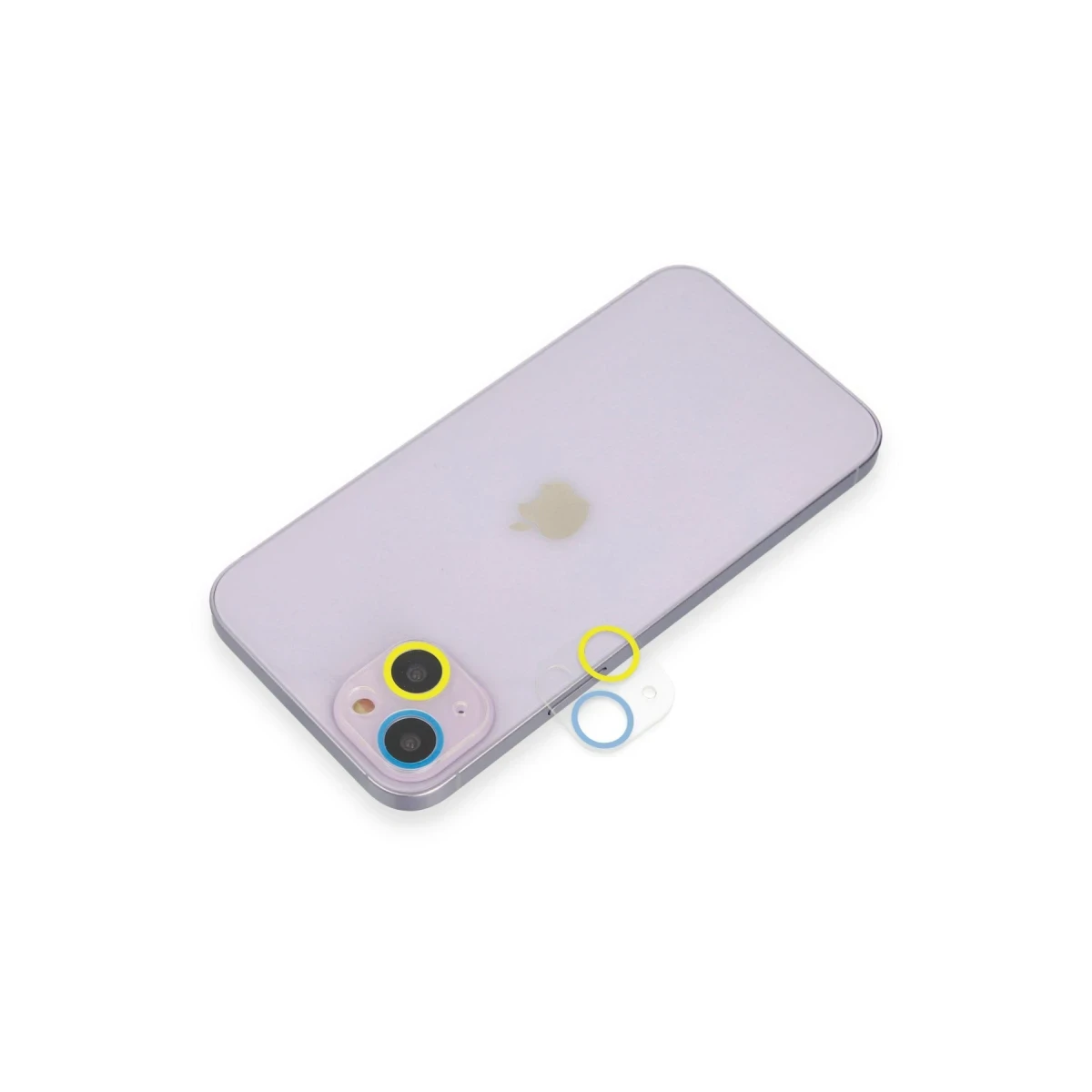 Apple iPhone 13 Mini Renkli Kamera Lens Koruma Cam - Sarı-Mavi