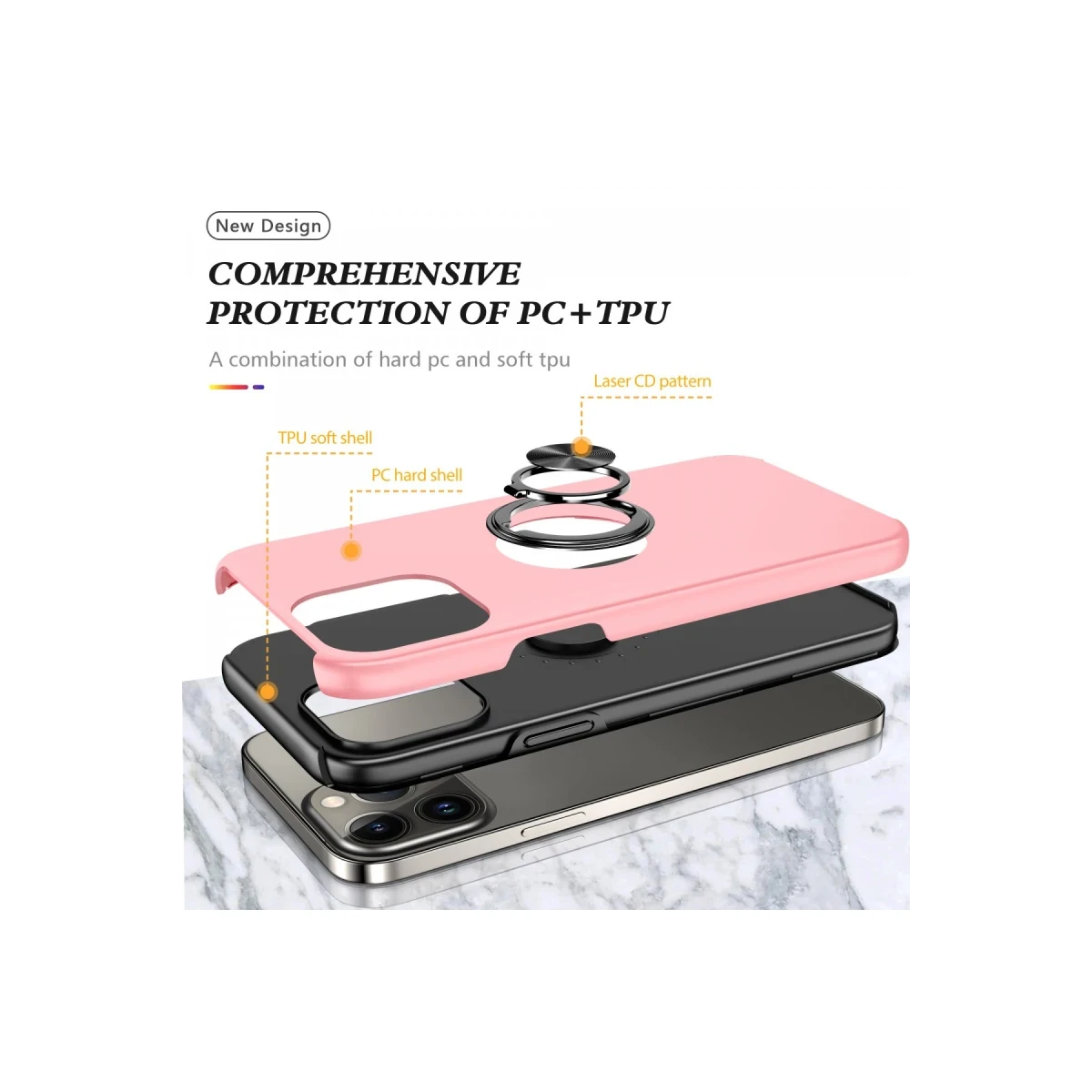 Apple iPhone 13 Pro Kılıf Elit Yüzüklü Kapak - Pembe