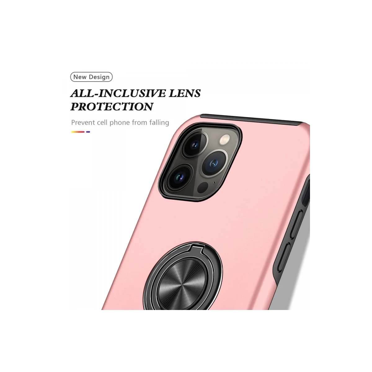 Apple iPhone 13 Pro Kılıf Elit Yüzüklü Kapak - Pembe