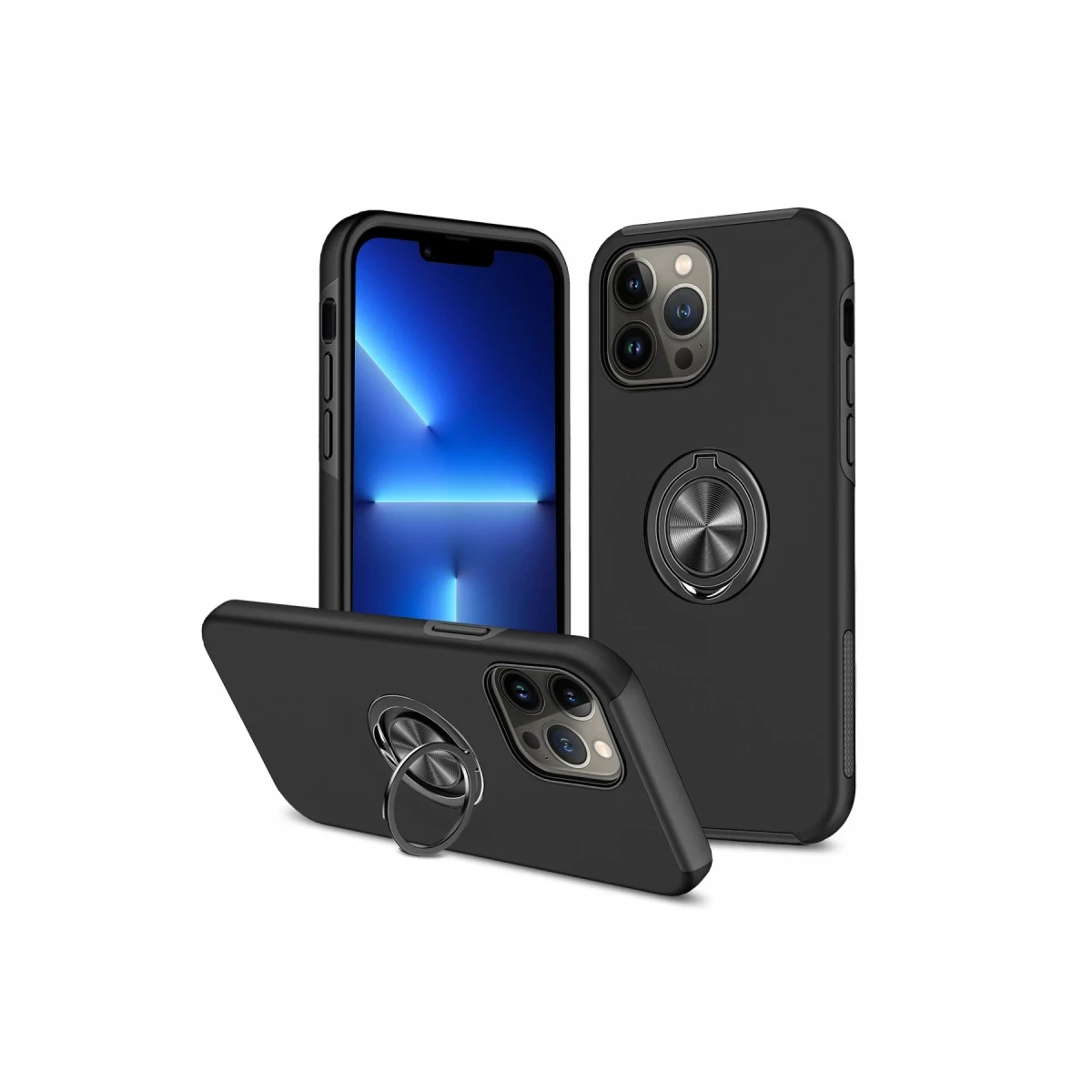 Apple iPhone 13 Pro Kılıf Elit Yüzüklü Kapak - Siyah