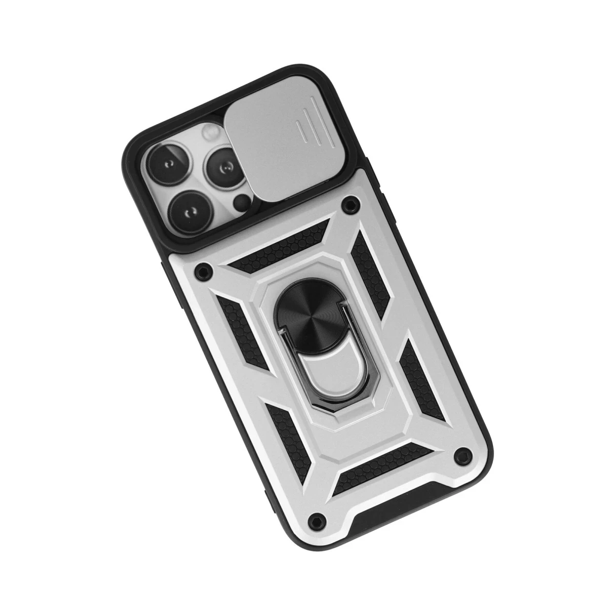 Apple iPhone 13 Pro Kılıf Pars Lens Yüzüklü Silikon - Gümüş
