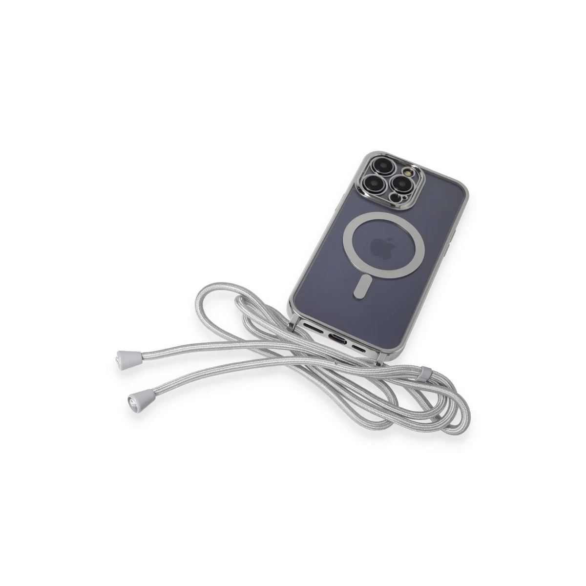 Apple iPhone 13 Pro Max Kılıf Divo Lazer Askılı Magsafe Kapak - Gümüş