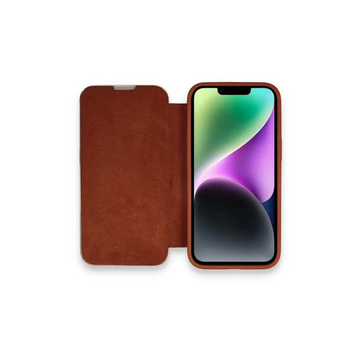 Apple iPhone 13 Pro Max Kılıf Dolpin Kapaklı - Kahverengi