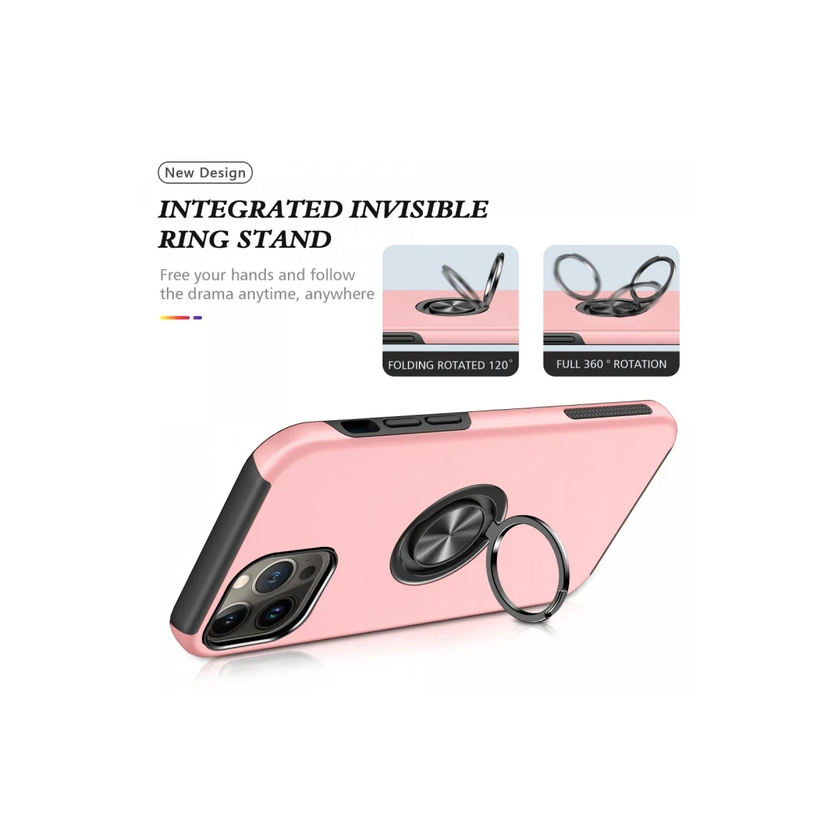 Apple iPhone 13 Pro Max Kılıf Elit Yüzüklü Kapak - Pembe