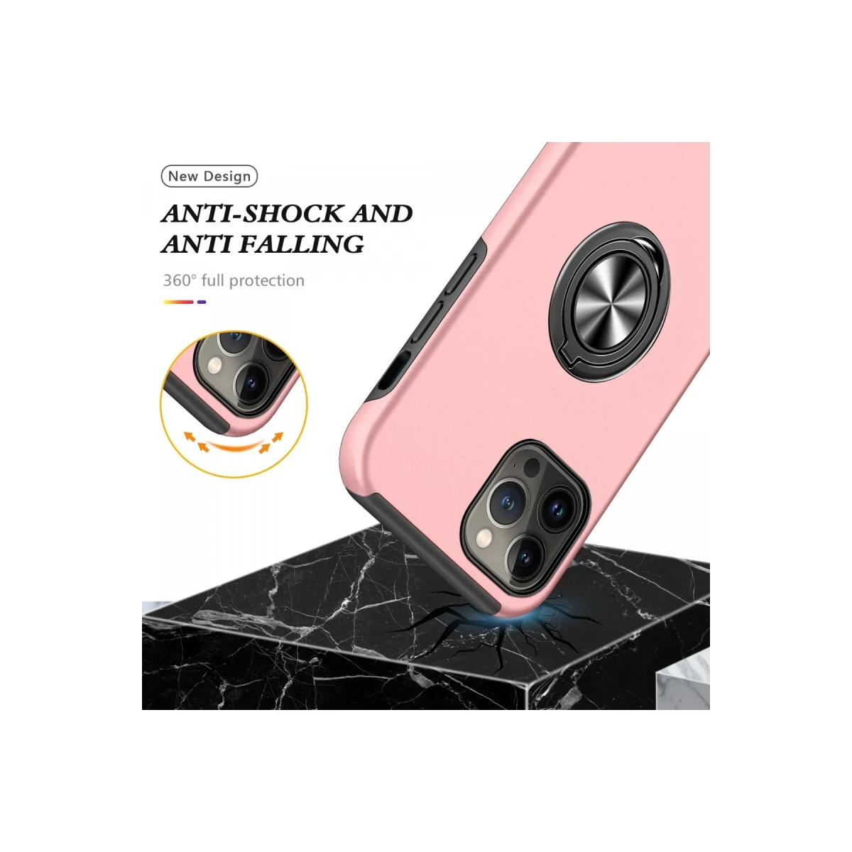 Apple iPhone 13 Pro Max Kılıf Elit Yüzüklü Kapak - Pembe
