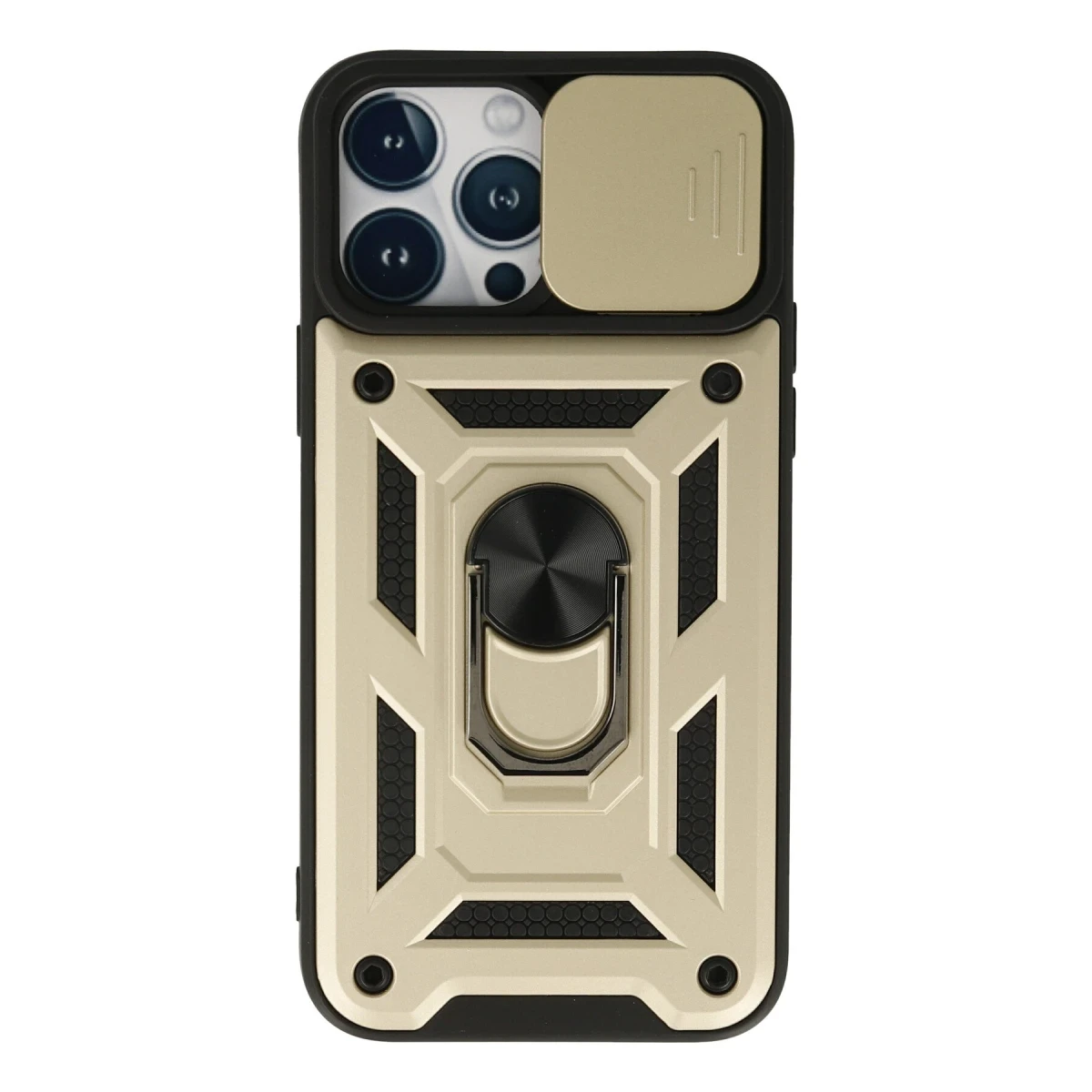 Apple iPhone 13 Pro Max Kılıf Pars Lens Yüzüklü Silikon - Gold