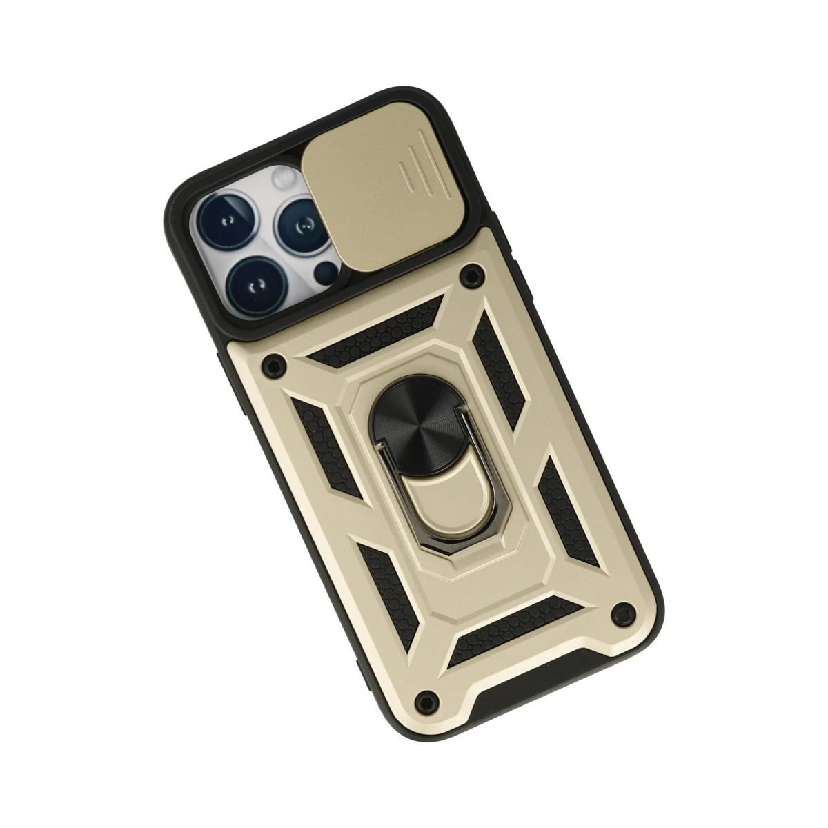 Apple iPhone 13 Pro Max Kılıf Pars Lens Yüzüklü Silikon - Gold