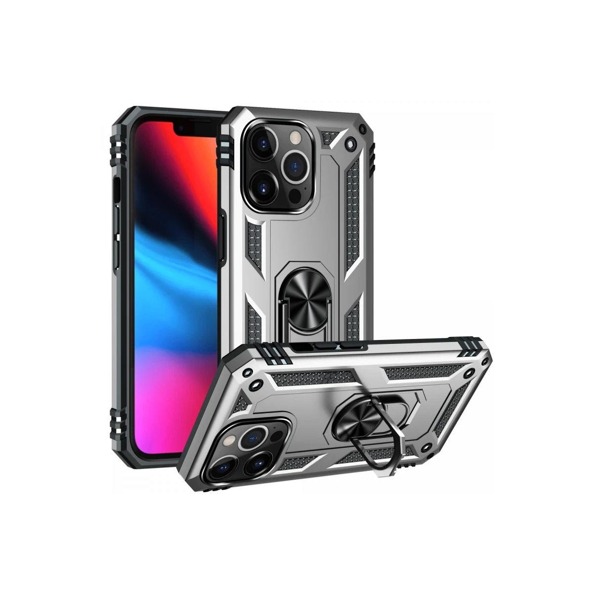 Apple iPhone 13 Pro Max Kılıf Sofya Yüzüklü Silikon Kapak - Gümüş