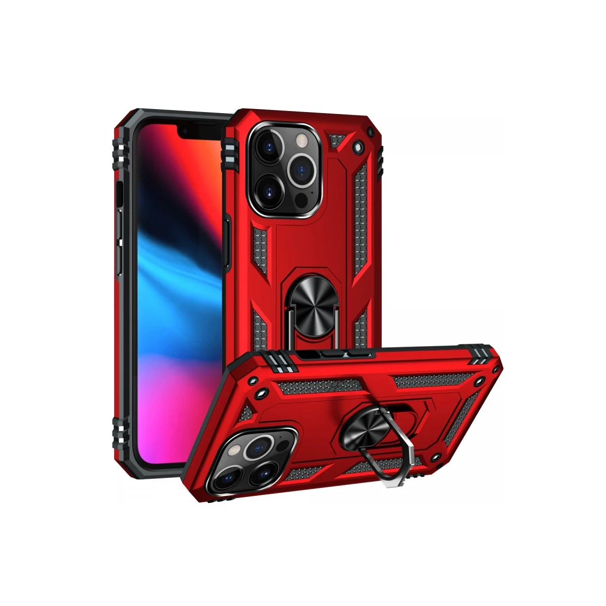Apple iPhone 13 Pro Max Kılıf Sofya Yüzüklü Silikon Kapak - Kırmızı