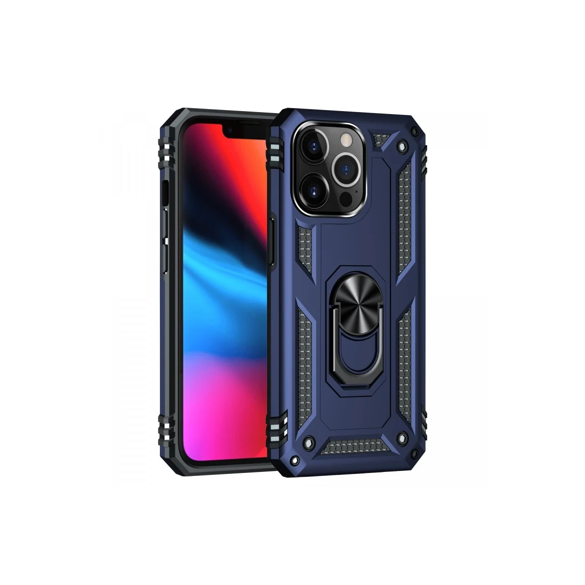 Apple iPhone 13 Pro Max Kılıf Sofya Yüzüklü Silikon Kapak - Lacivert