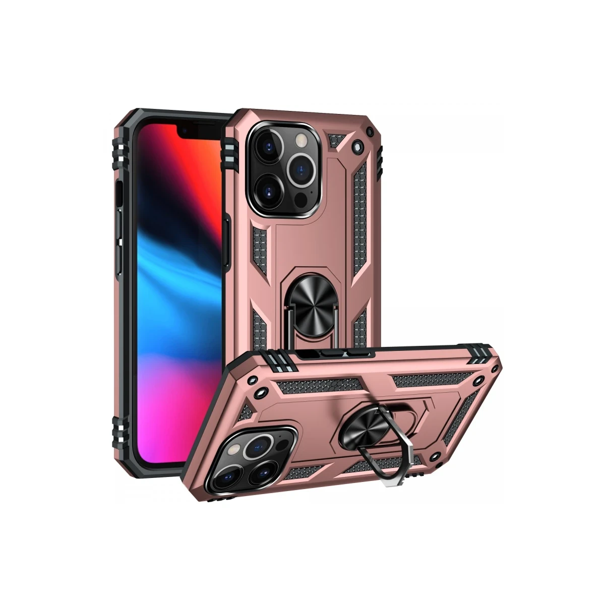 Apple iPhone 13 Pro Max Kılıf Sofya Yüzüklü Silikon Kapak - Rose