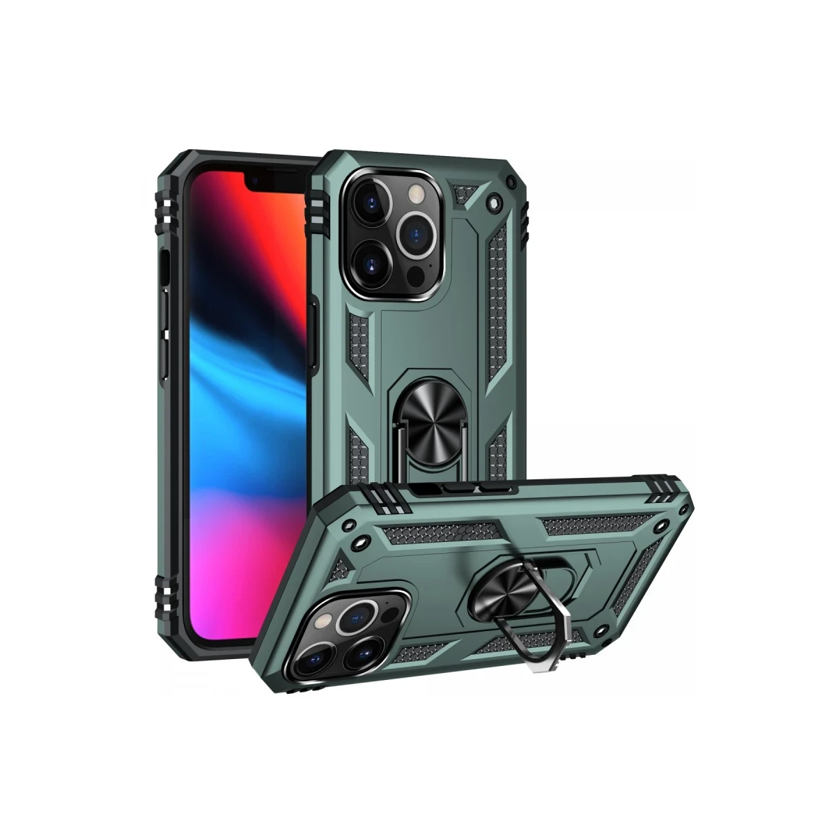 Apple iPhone 13 Pro Max Kılıf Sofya Yüzüklü Silikon Kapak - Yeşil