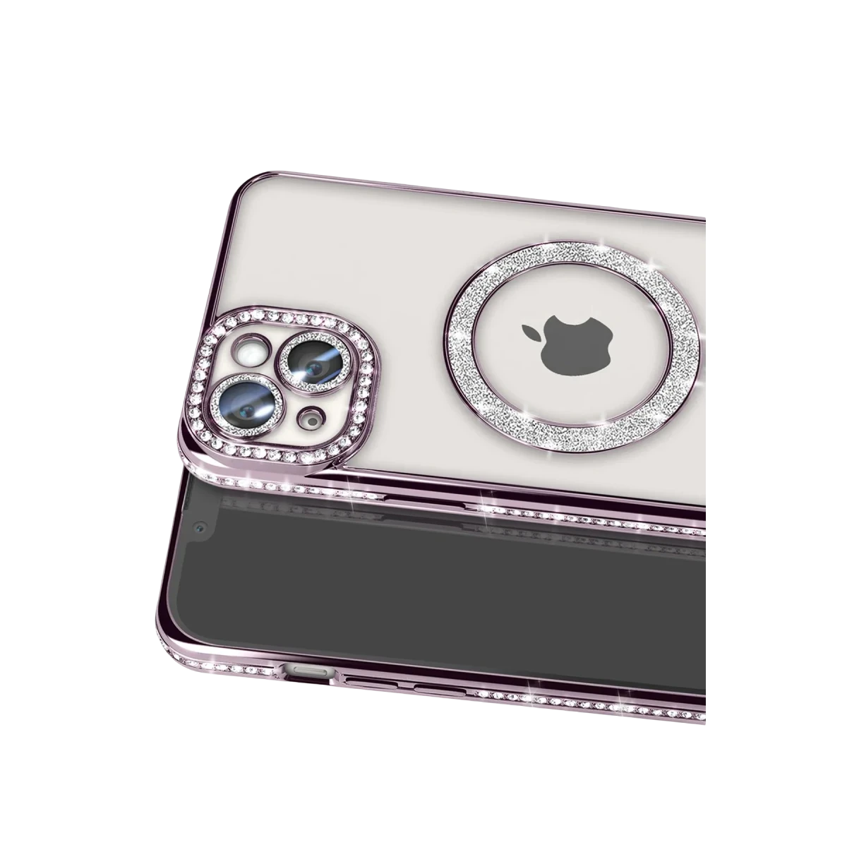 Apple iPhone 14 Kılıf Joke Simli Magneticsafe Kılıf - Derin Mor